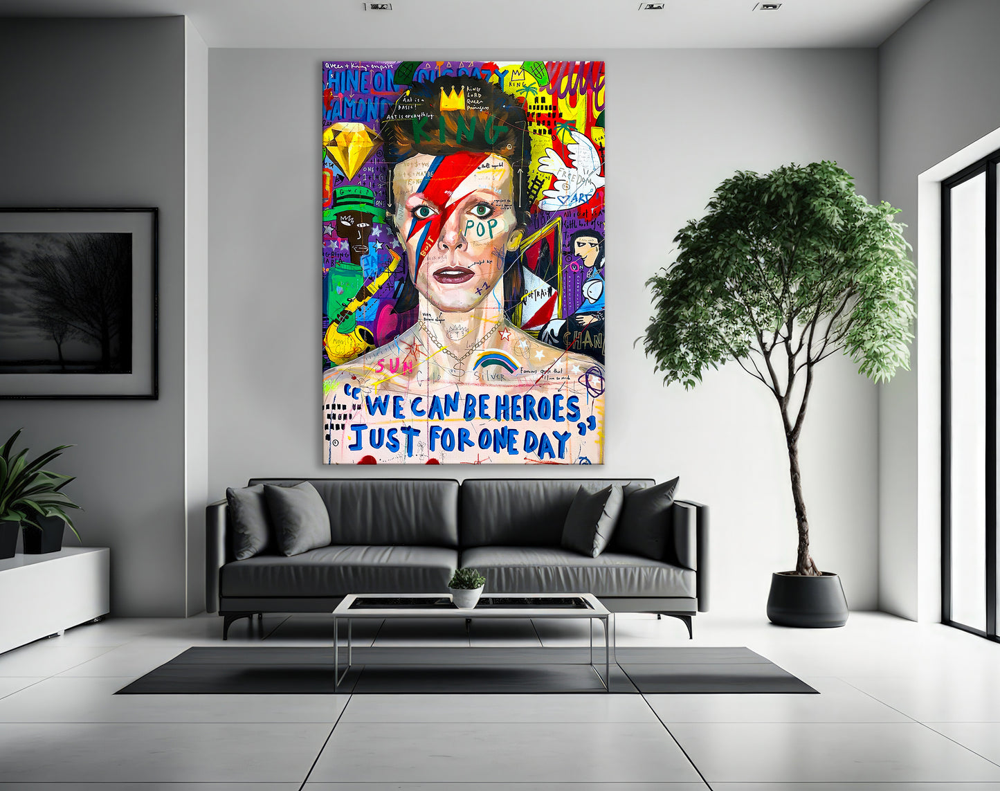 Banksy David Bowie Graffiti Pop Art Canvas, Banksy Style Pop Art, David Bowie Pop Art , Street Graffiti Wall Art, David Bowie Poster - 43