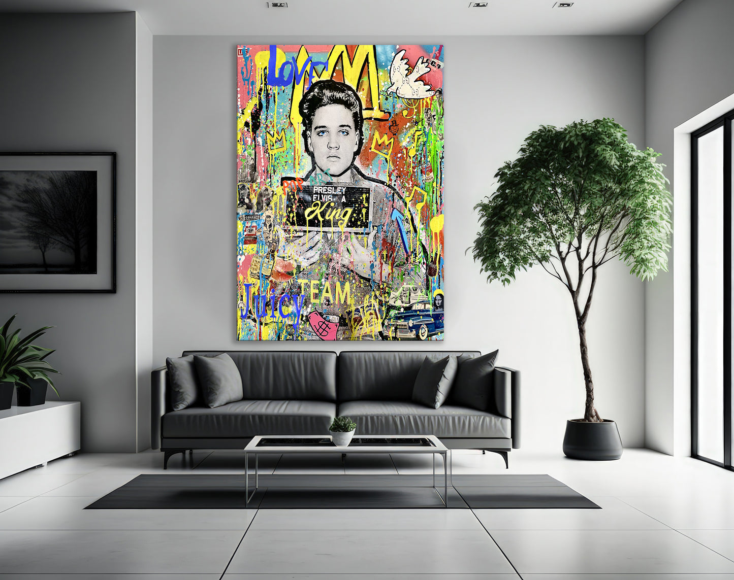 Oil Paint Print Elvis Presley Pop Art Canvas Wall Art, Banksy Style Pop Art, Elvis Presley Street Graffiti Wall Art, Elvis Presley Gift - 69