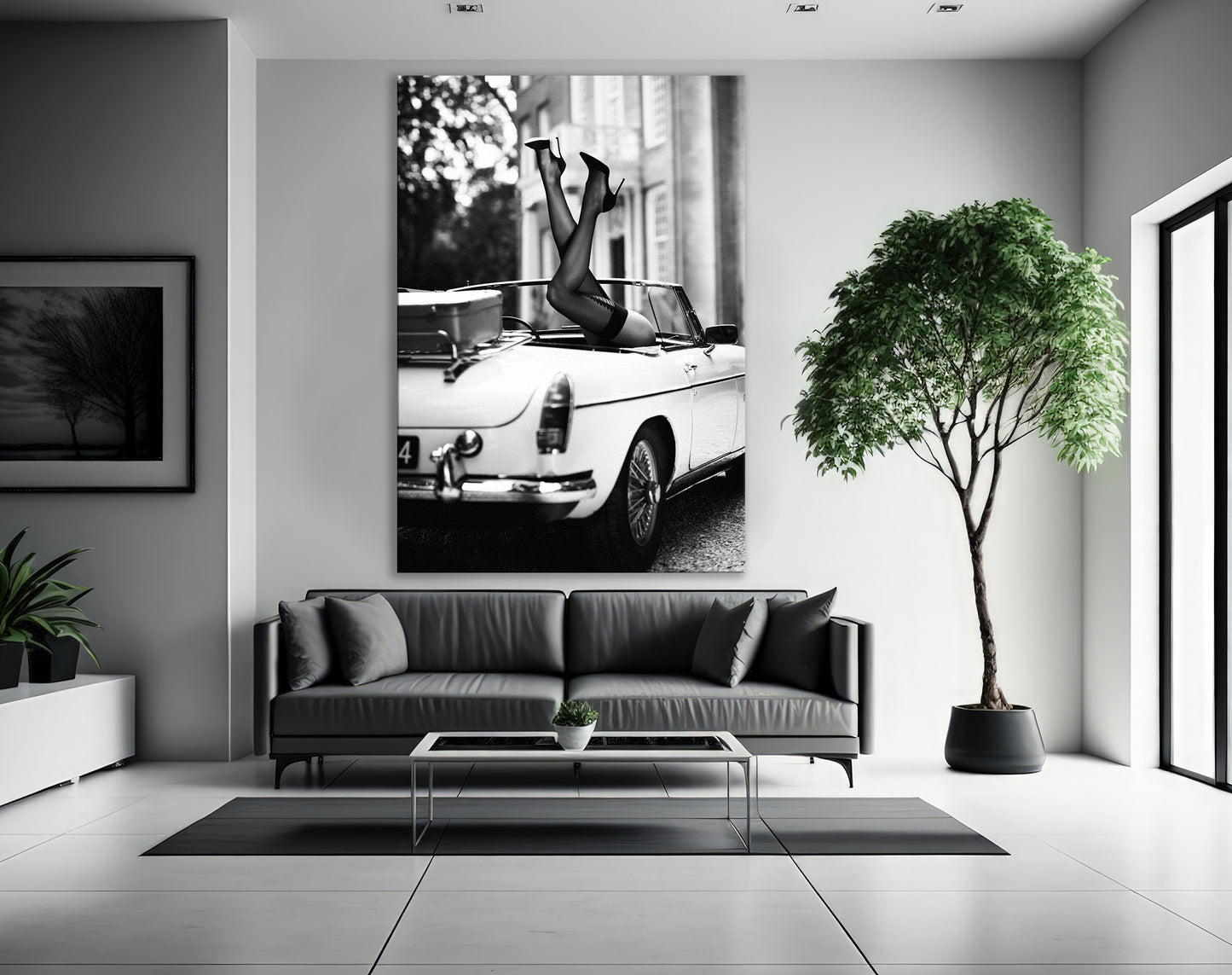 High Heels in Classic Car Canvas Wall Art, Black and White Fashion Photography - PPL-134