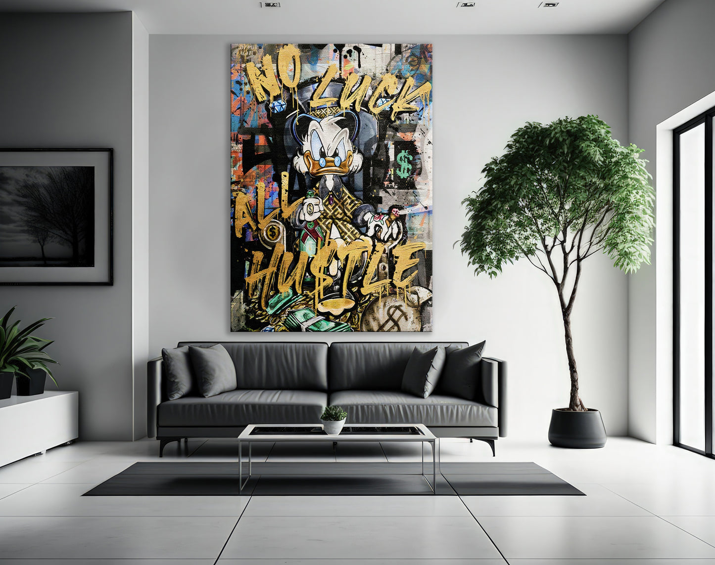 McDuck NO Luck All Hustle Pop Art Canvas Print, Scrooge McDuck Graffiti Art - 364
