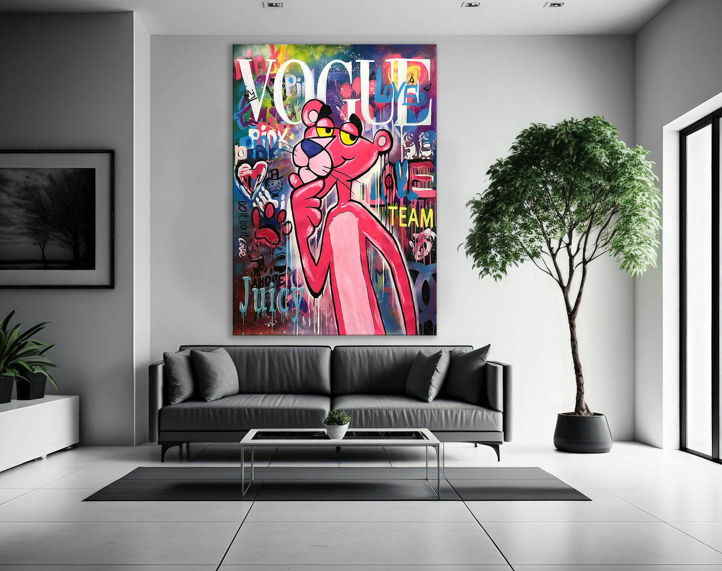 Banksy Pink Panther Graffiti Pop Art Canvas, Banksy Style Pop Art, Pink Panther Pop Art , Street Graffiti Wall Art, Pink Panther Gift - 64
