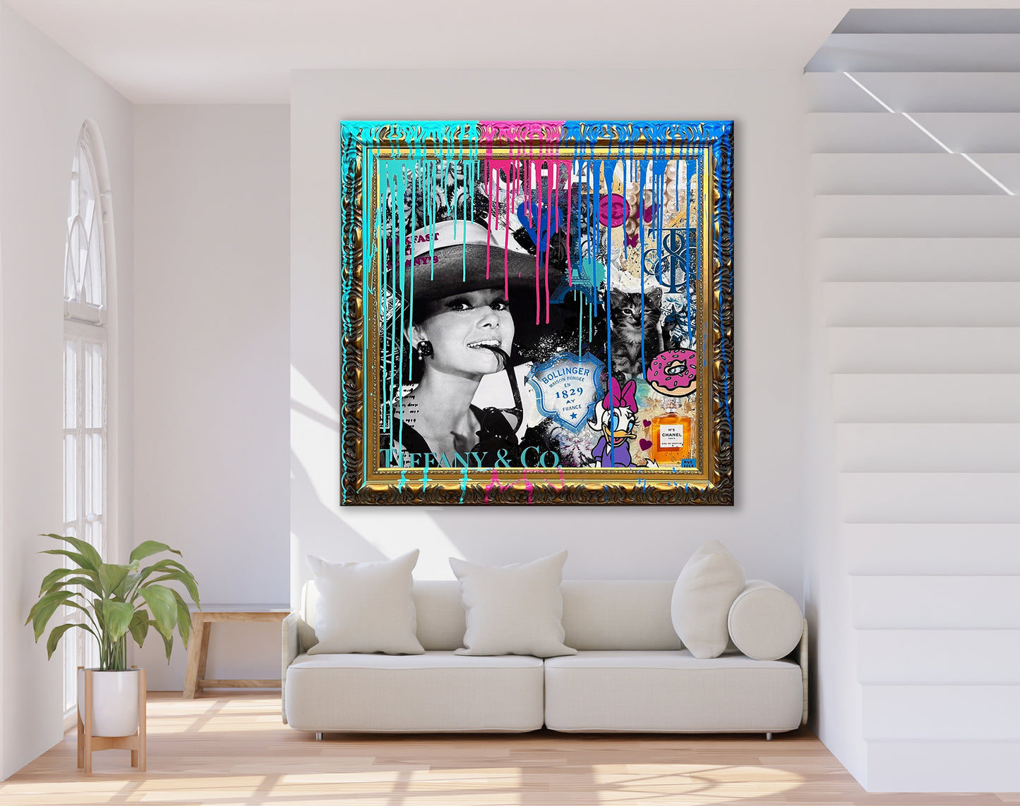 Square - Breakfast At Tiffany's Pop Art Canvas Wall Art, Lips Graffiti Pop Art - 288