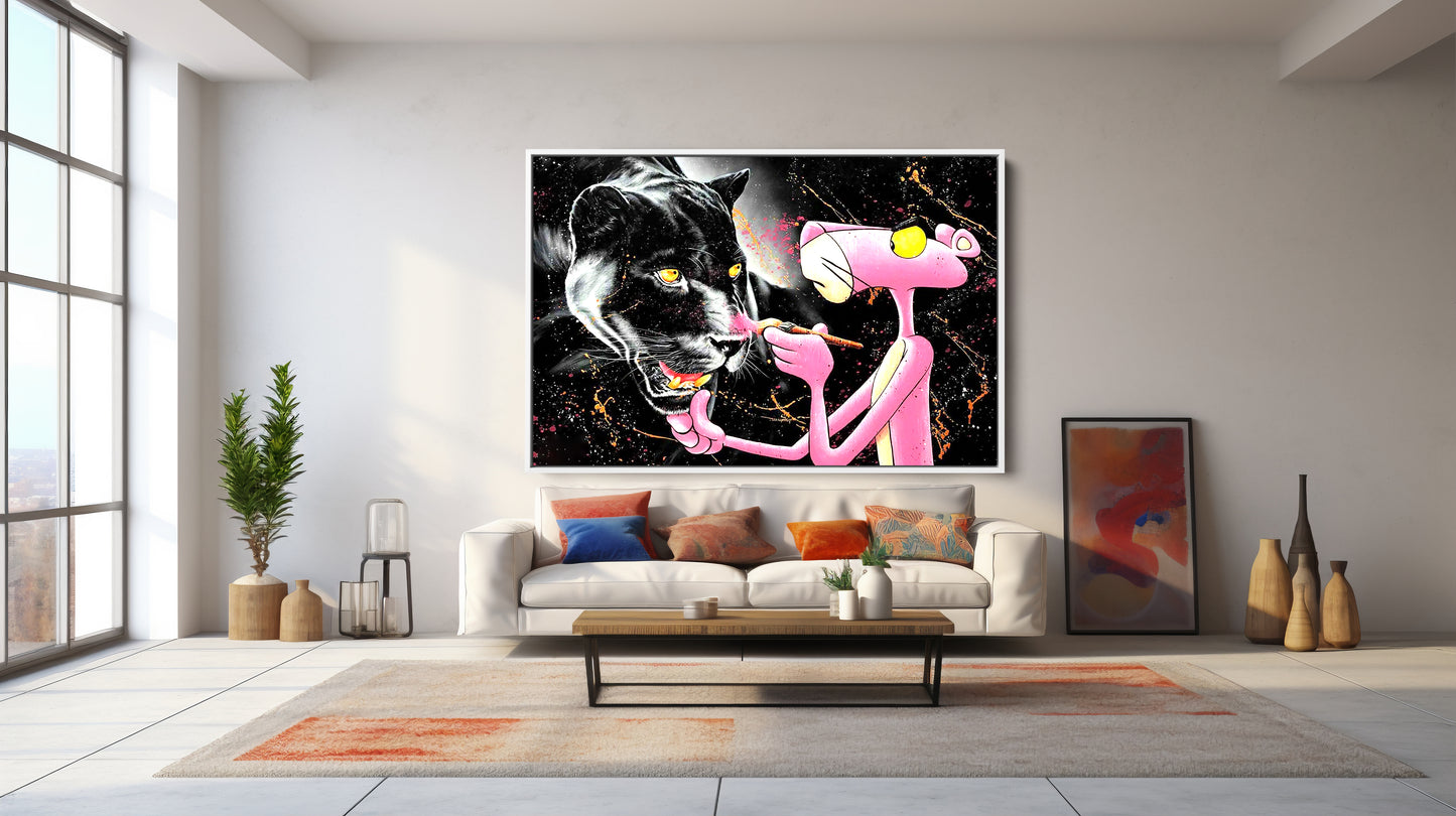 Abstract Pop Art Pink Panther, Black Panther Painting Canvas Wall Art - 173