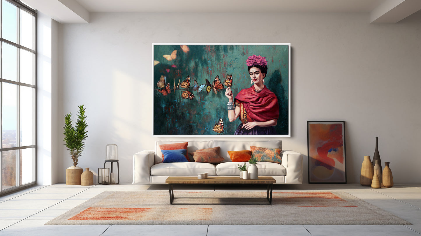 Frida Kahlo And Butterfly Oil Paint Print, Frida Kahlo Wall Art - PPL16