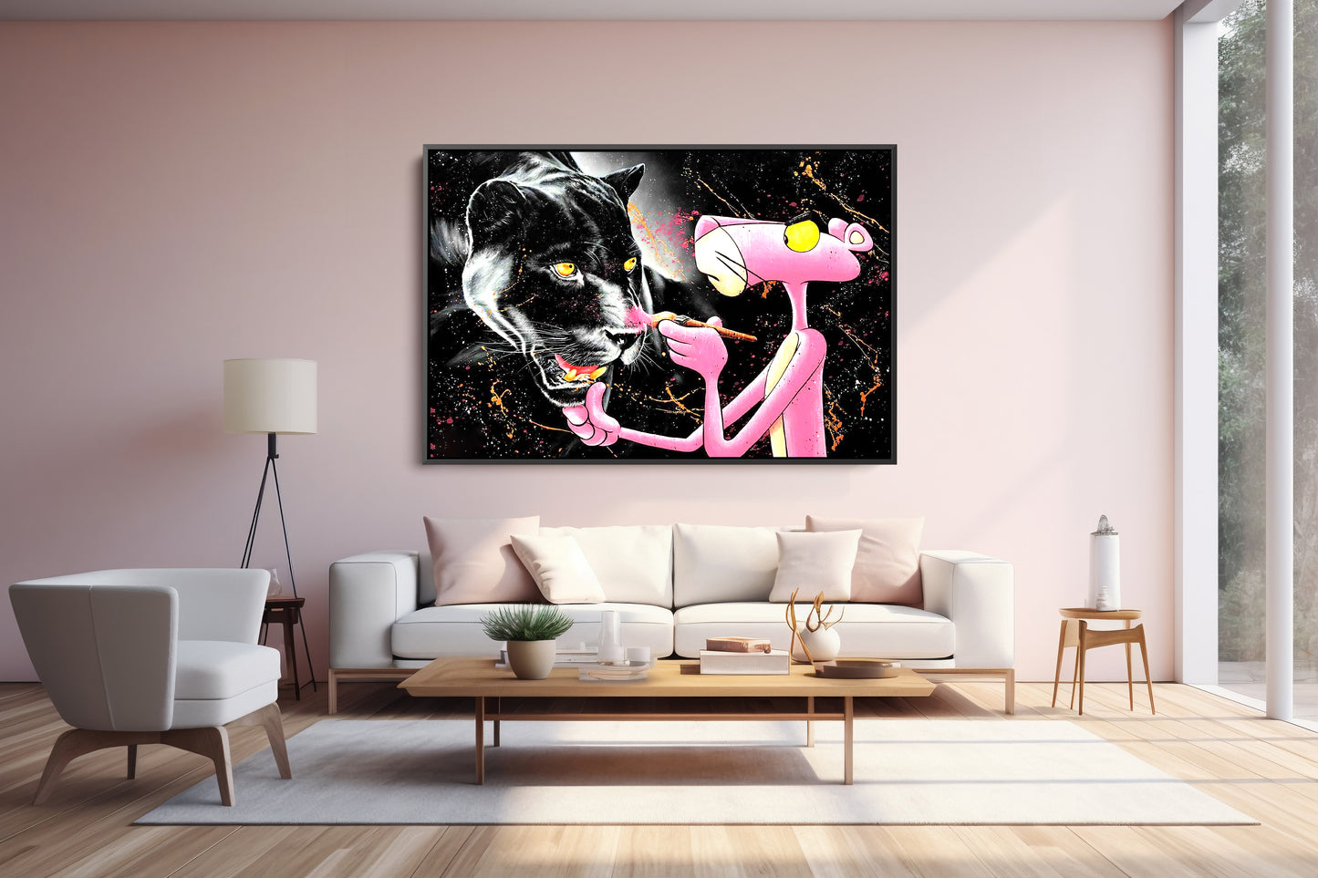 Abstract Pop Art Pink Panther, Black Panther Painting Canvas Wall Art - 173