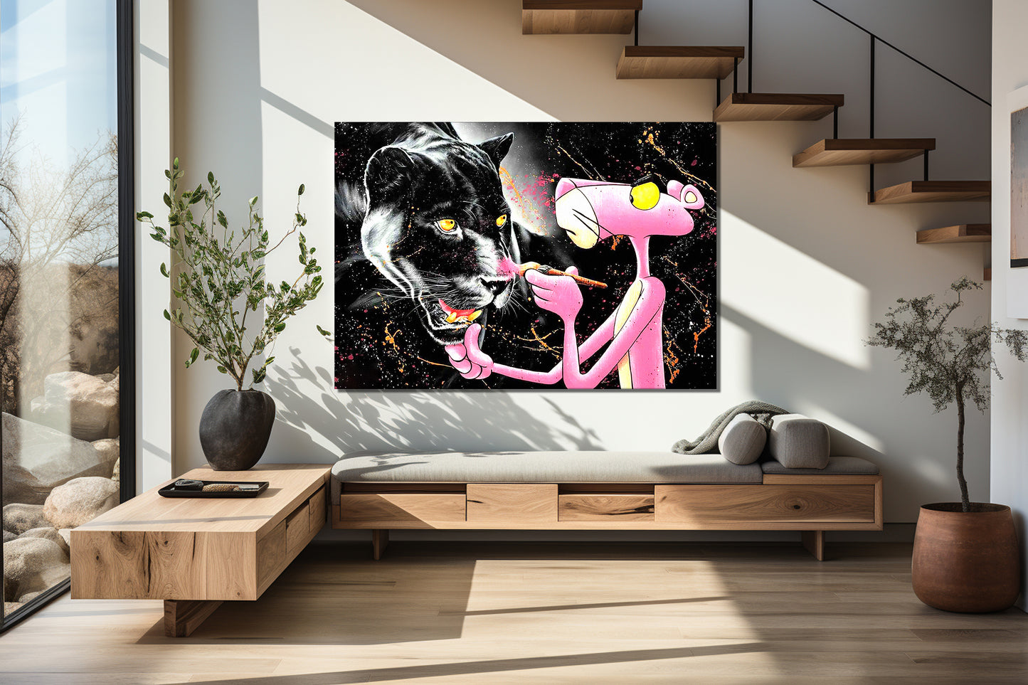 Abstract Pop Art Pink Panther, Black Panther Painting Canvas Wall Art - 173