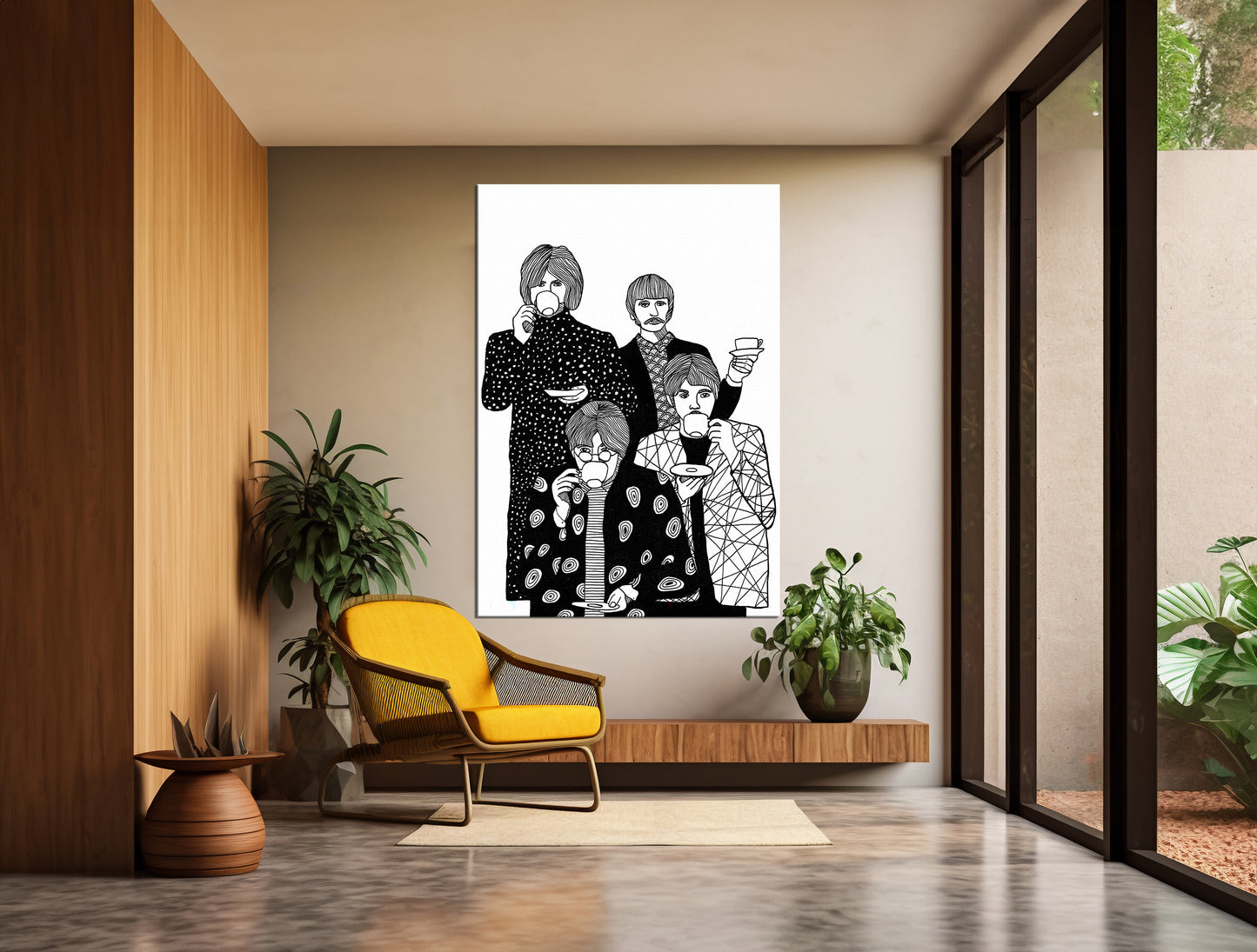 Beatles Line Drawing canvas Art , The Beatles Drinking Tea Print - PPL35