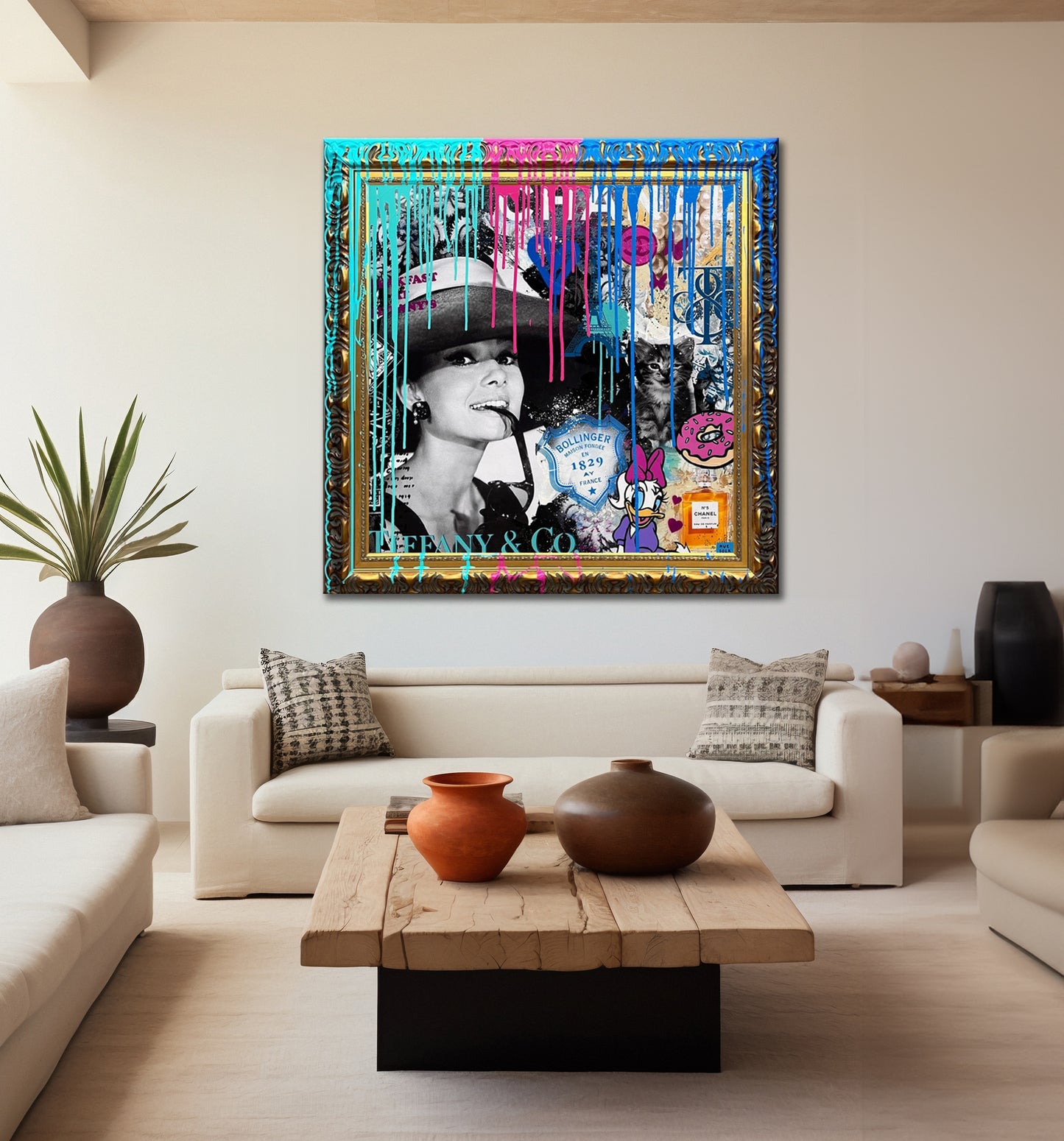 Square - Breakfast At Tiffany's Pop Art Canvas Wall Art, Lips Graffiti Pop Art - 288