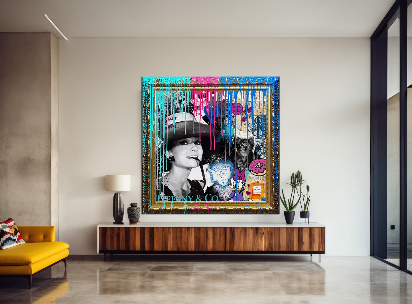Square - Breakfast At Tiffany's Pop Art Canvas Wall Art, Lips Graffiti Pop Art - 288