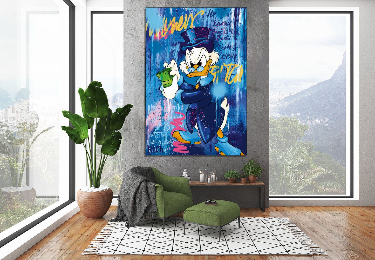 Banksy Blue Abstract McDuck Graffiti Pop Art Canvas, Banksy Style Pop Art McDuck Pop Art , Street Graffiti Wall Art - 97