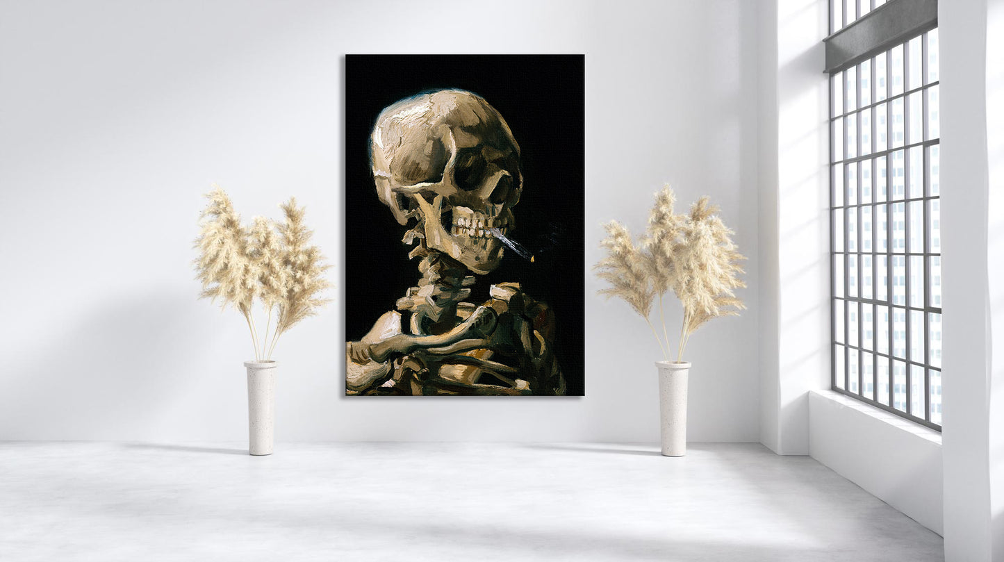Van Gogh Skull of a Skeleton with Burning Cigarette Canvas Art Print - PPL53