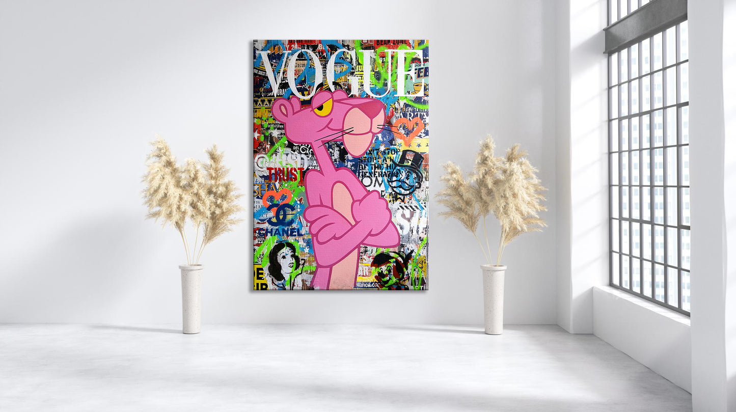 Banksy Pink Panther Graffiti Pop Art Canvas, Banksy Style Pop Art, Pink Panther Pop Art , Street Graffiti Wall Art, Pink Panther Poster - 46