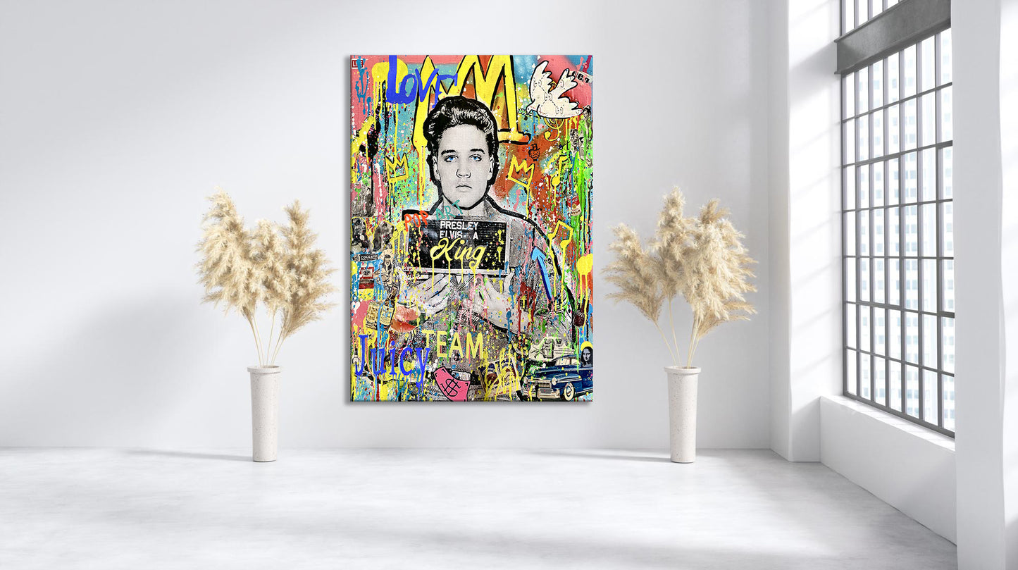 Oil Paint Print Elvis Presley Pop Art Canvas Wall Art, Banksy Style Pop Art, Elvis Presley Street Graffiti Wall Art, Elvis Presley Gift - 69