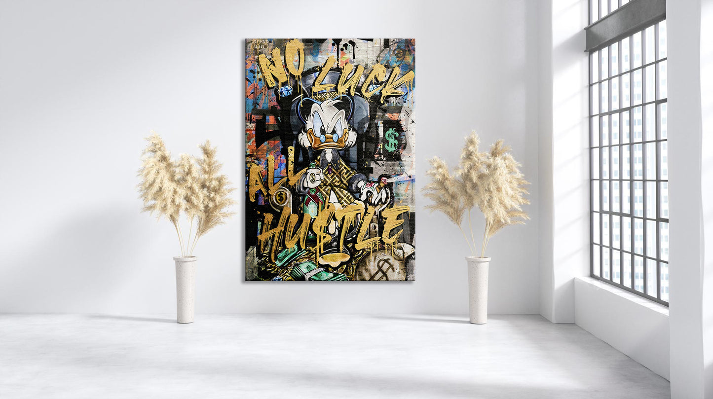 McDuck NO Luck All Hustle Pop Art Canvas Print, Scrooge McDuck Graffiti Art - 364