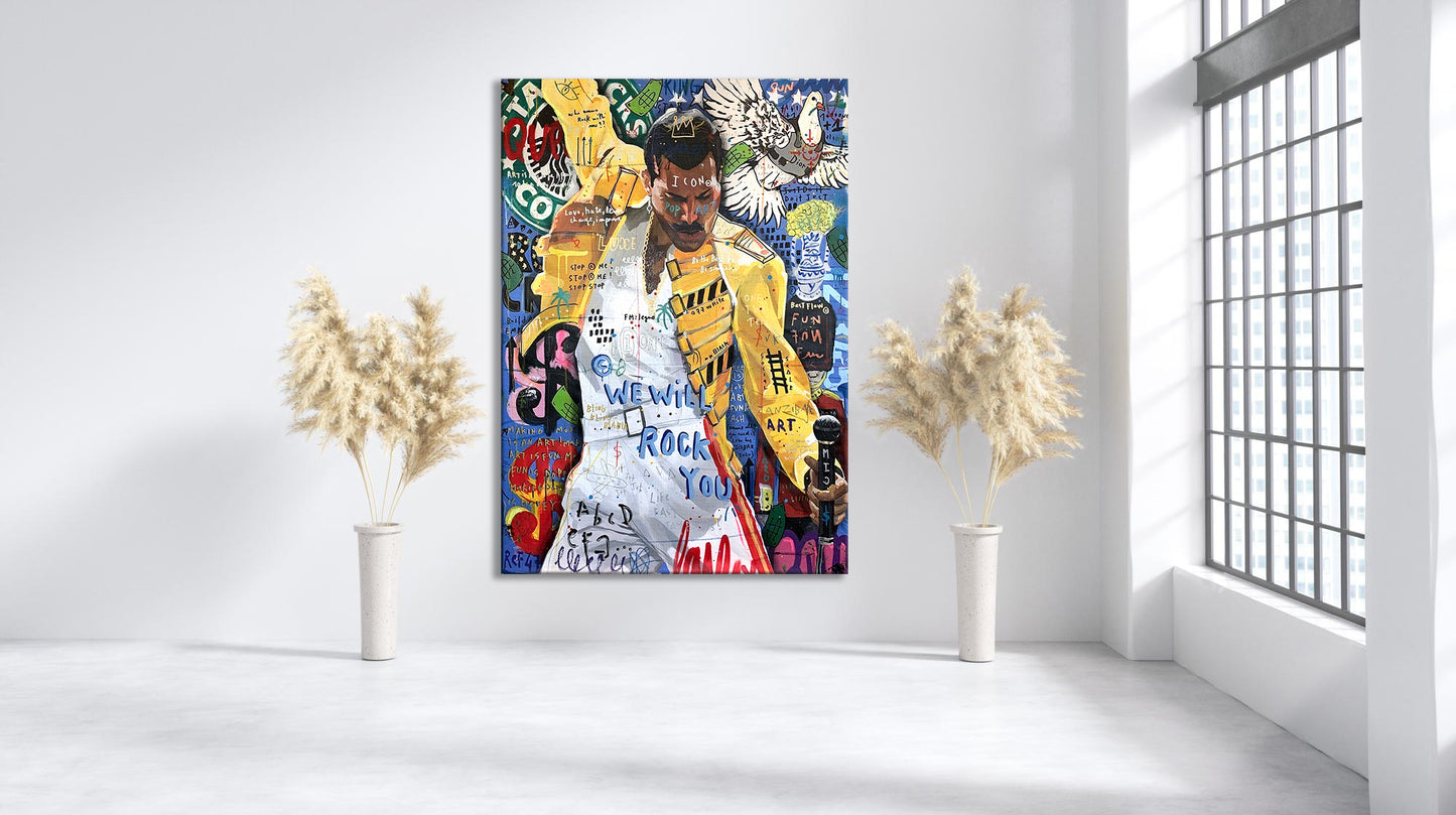Banksy Freddie Mercury Graffiti Pop Art Canvas, Banksy Style Pop Art, Freddie Mercury Pop Art , Street Graffiti Wall Art, Freddie Mercury Poster - 59
