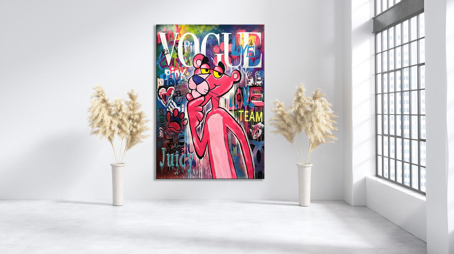 Banksy Pink Panther Graffiti Pop Art Canvas, Banksy Style Pop Art, Pink Panther Pop Art , Street Graffiti Wall Art, Pink Panther Gift - 64