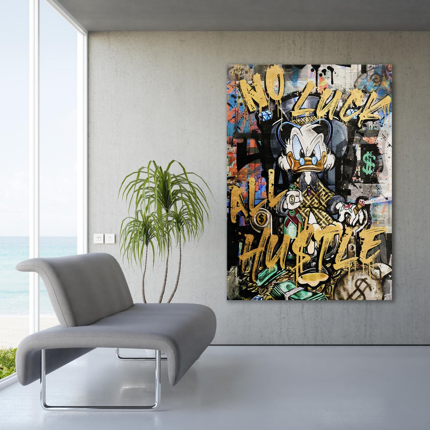 McDuck NO Luck All Hustle Pop Art Canvas Print, Scrooge McDuck Graffiti Art - 364