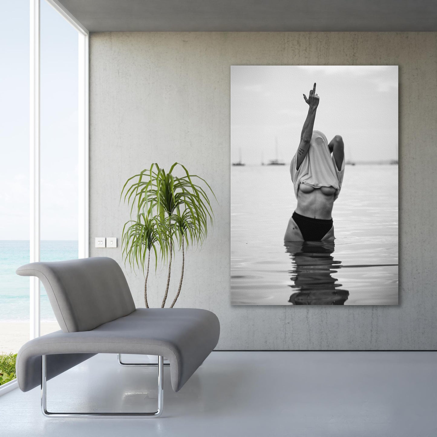 Feminist Women Attitudes Canvas Art, Middle Finger Print - PPL136