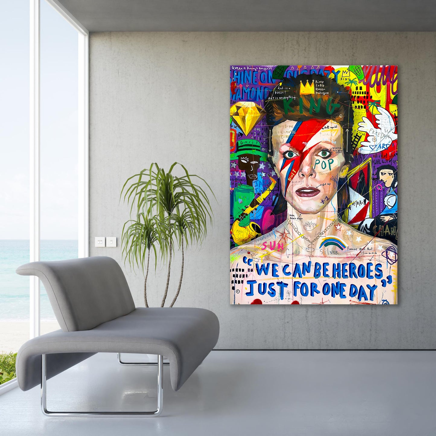 Banksy David Bowie Graffiti Pop Art Canvas, Banksy Style Pop Art, David Bowie Pop Art , Street Graffiti Wall Art, David Bowie Poster - 43