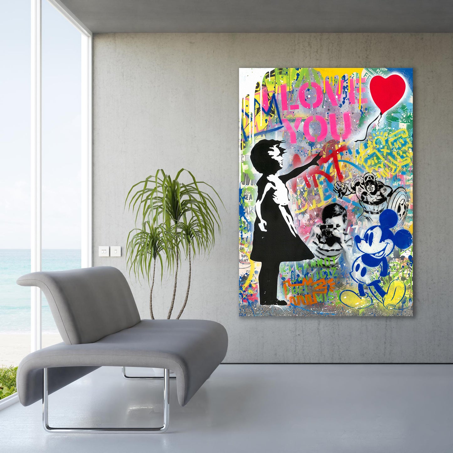 Banksy Balloon Girl Pop Art Canvas Wall Art, Banksy Art, Balloon Girl Graffiti, Street Graffiti Wall Art, Banksy I LOVE UOU