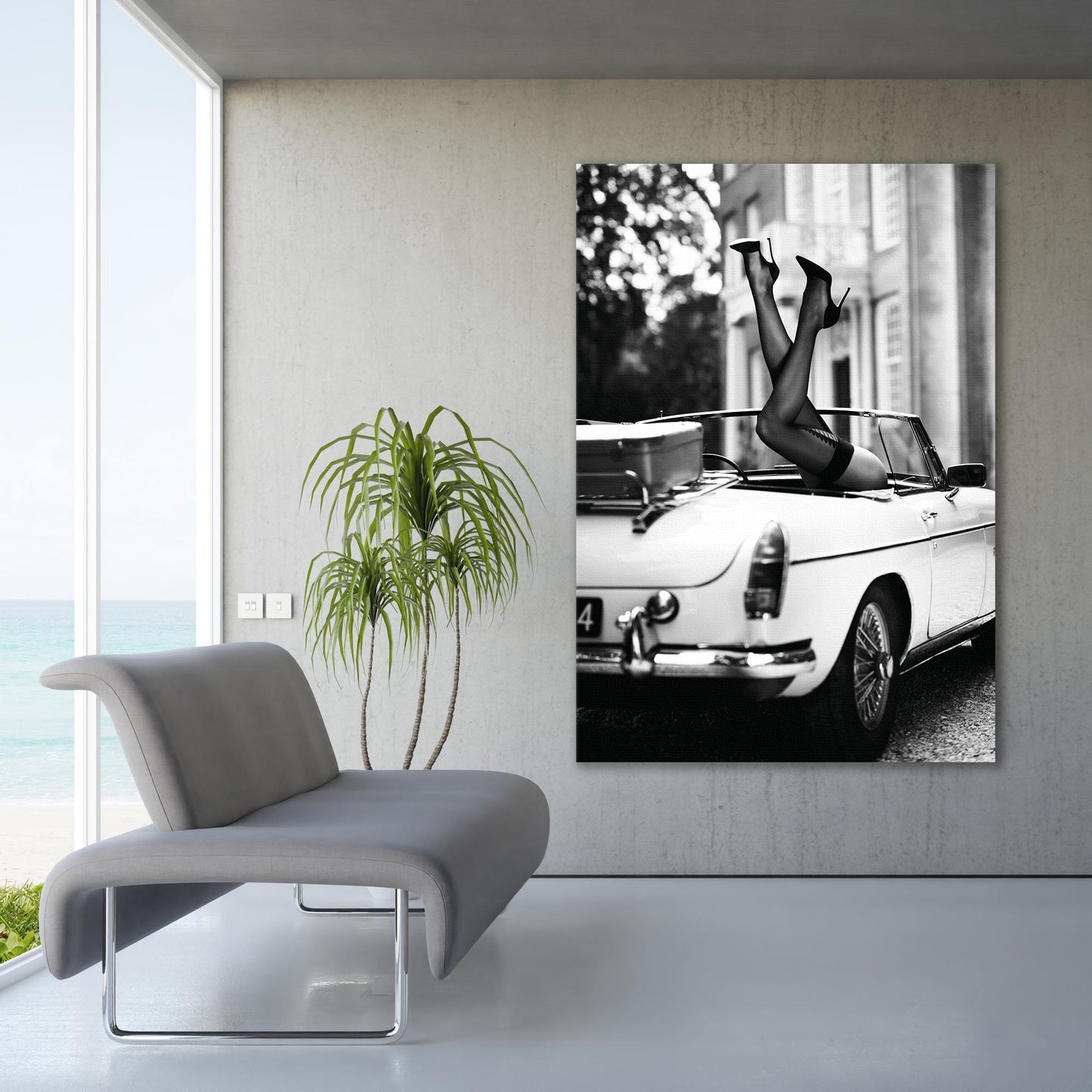 High Heels in Classic Car Canvas Wall Art, Black and White Fashion Photography - PPL-134