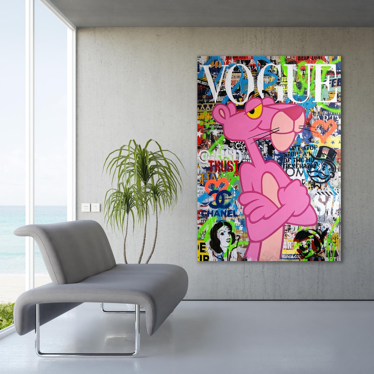 Banksy Pink Panther Graffiti Pop Art Canvas, Banksy Style Pop Art, Pink Panther Pop Art , Street Graffiti Wall Art, Pink Panther Poster - 46