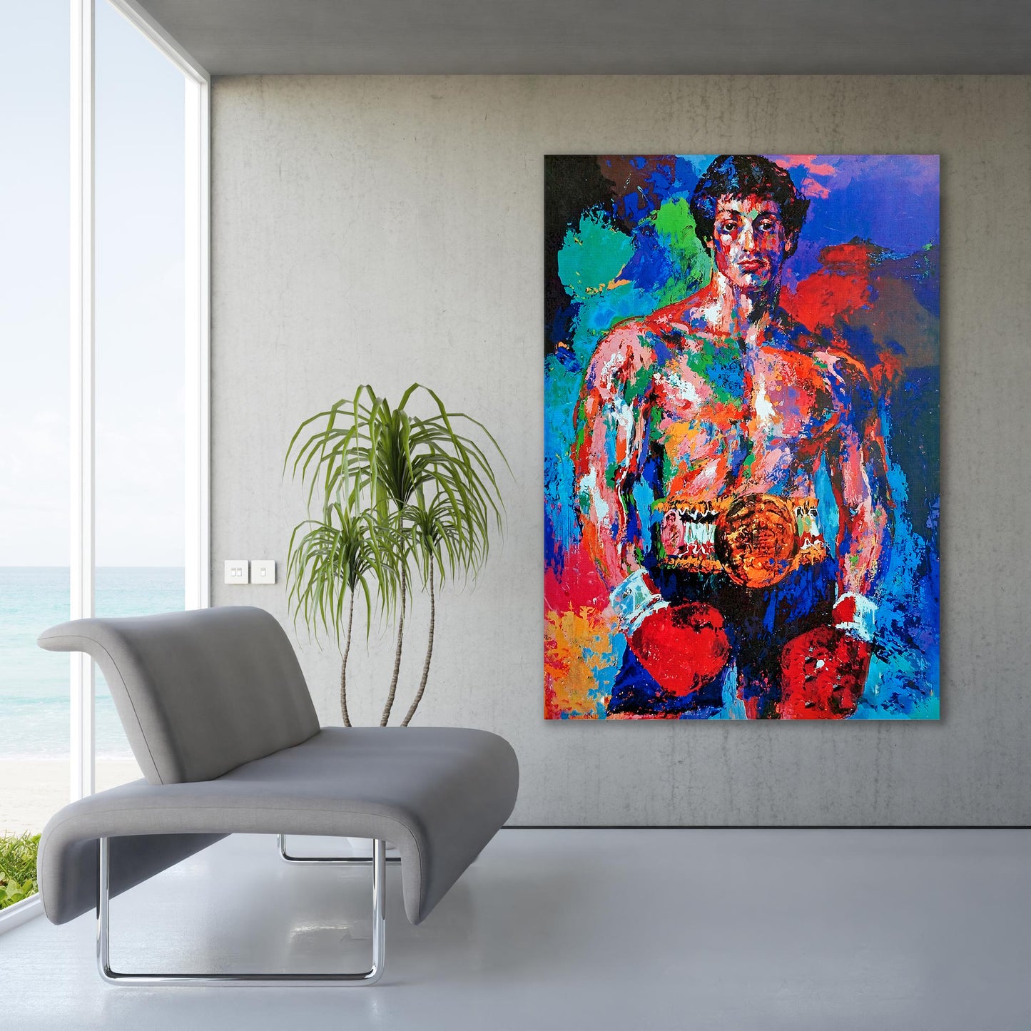 Rocky Balboa Oil Paint Canvas Print, Leroy Neiman Art - PPL-148