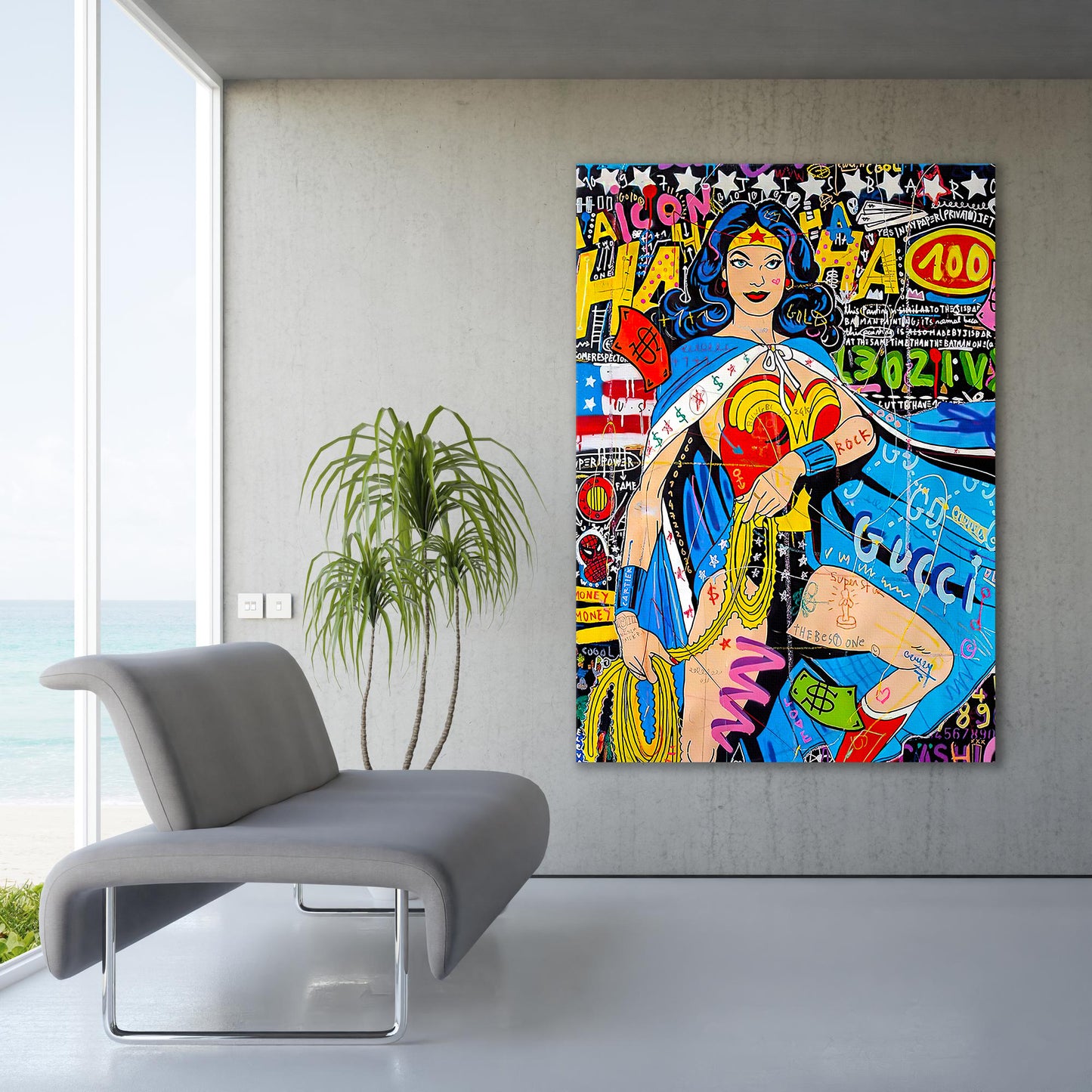 Banksy Wonder Woman Oil Painting Pop Art Canvas Print - Wonder Woman Pop Art Graffiti Wall Art, Pop Art Graffiti Home Decor, Pop Art Room Decor - 28