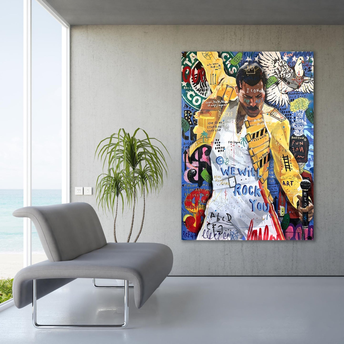 Banksy Freddie Mercury Graffiti Pop Art Canvas, Banksy Style Pop Art, Freddie Mercury Pop Art , Street Graffiti Wall Art, Freddie Mercury Poster - 59