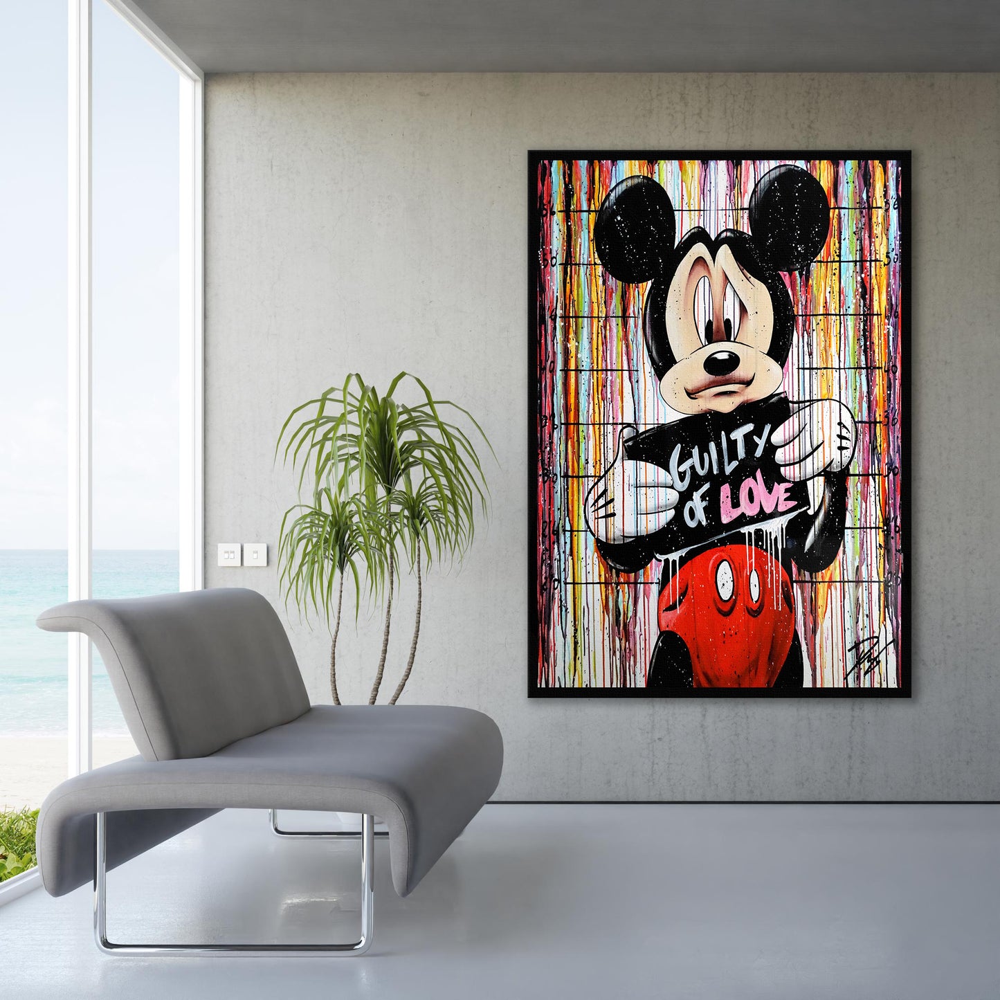 Banksy Guilty Love Mickey Mouse Graffiti Pop Art Canvas, Banksy Style Pop Art, Mickey Mouse Pop Art , Street Graffiti Wall Art - 63