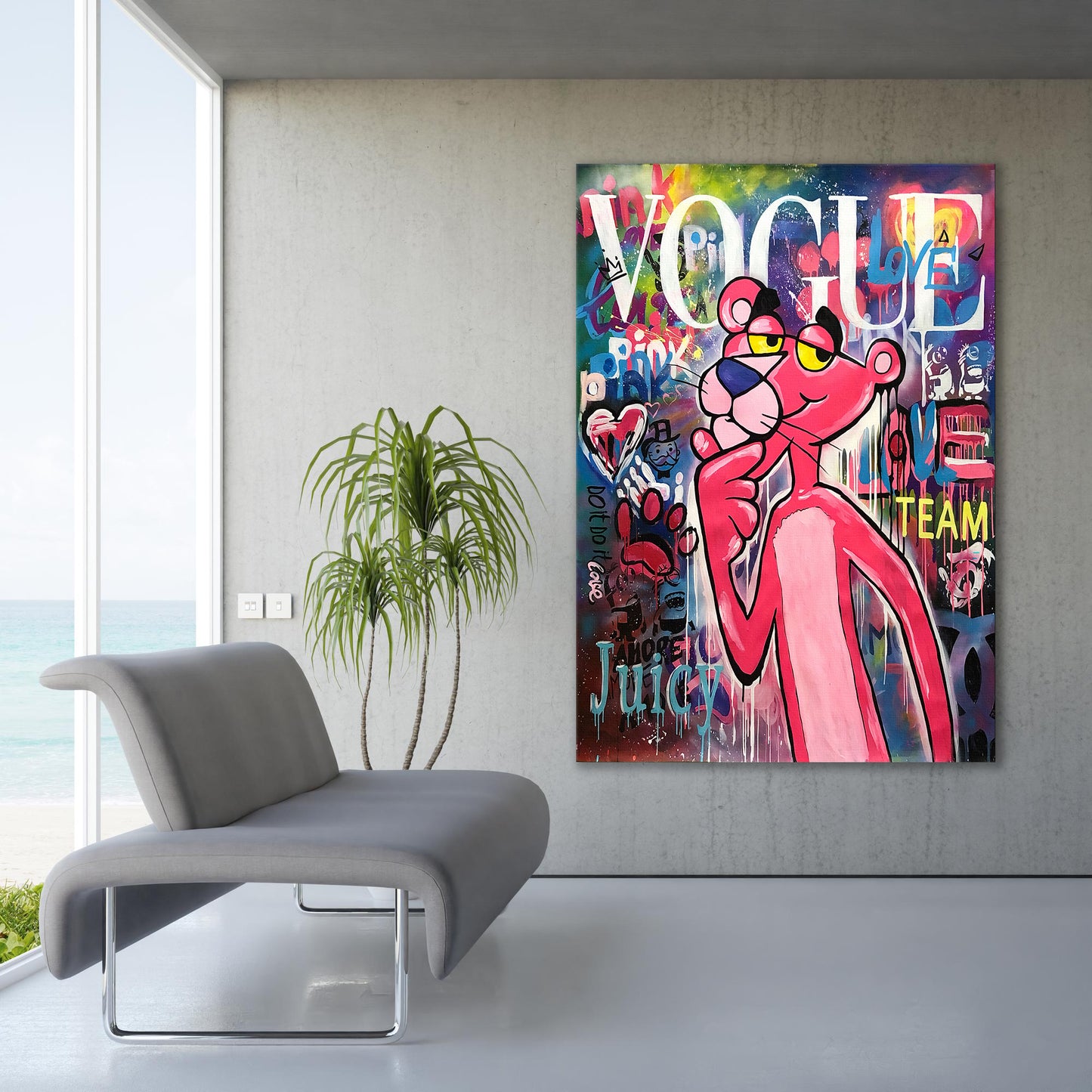 Banksy Pink Panther Graffiti Pop Art Canvas, Banksy Style Pop Art, Pink Panther Pop Art , Street Graffiti Wall Art, Pink Panther Gift - 64