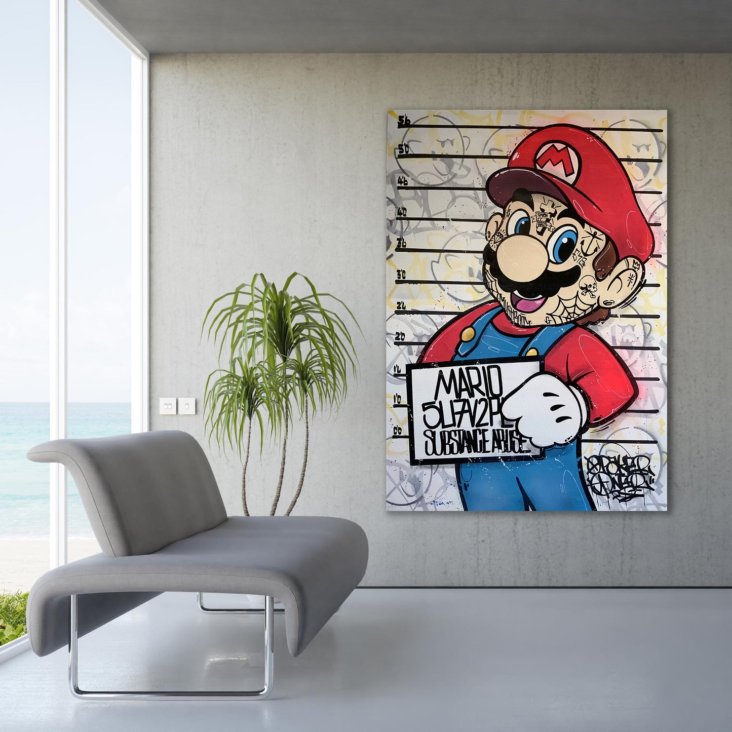 Banksy Guilty Mario Graffiti Pop Art Canvas, Banksy Style Pop Art, Super Mario Pop Art , Street Graffiti Wall Art, Mario Gift - 66