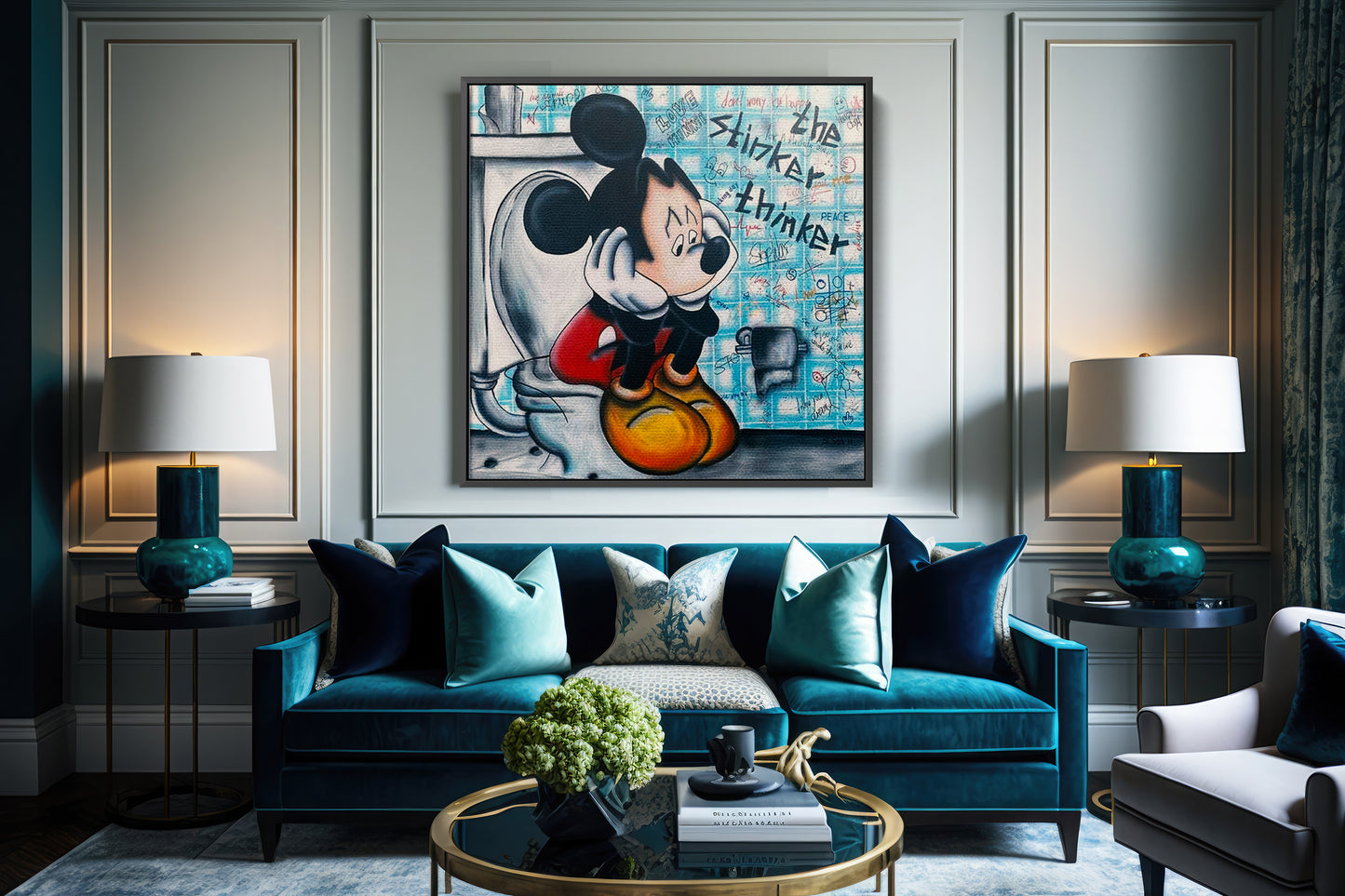 Mickey Mouse Toilet Pop Art Canvas Wall Art, Mickey Mouse Graffiti Art - 366