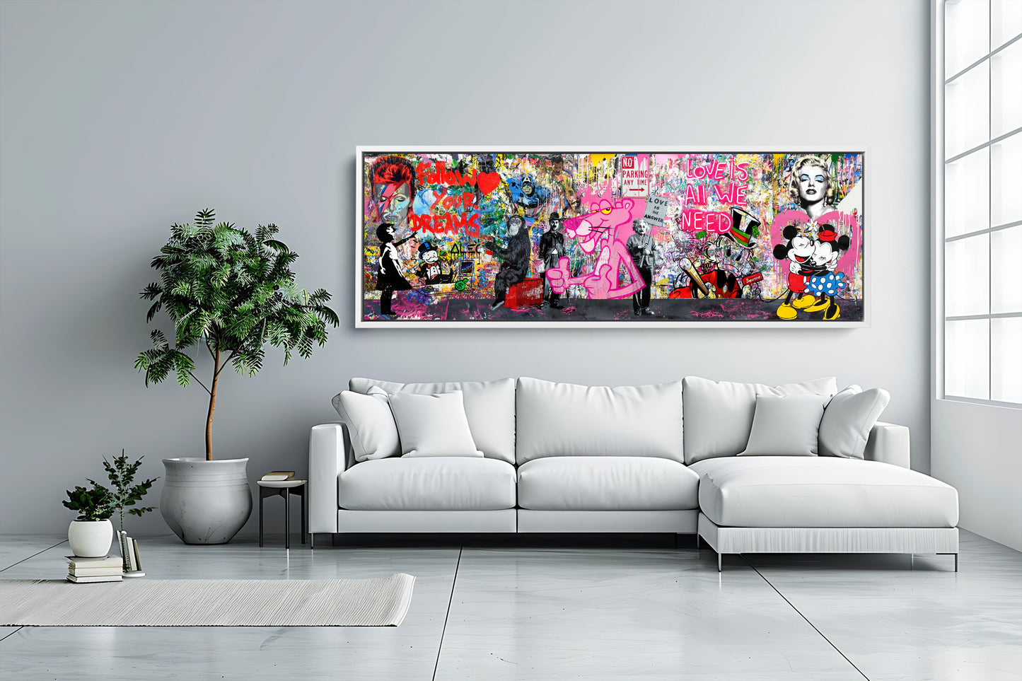 Banksy Panoramic Multi Character Cartoon Pop Art Graffiti, Mickey Mouse, Pink Panther - 165