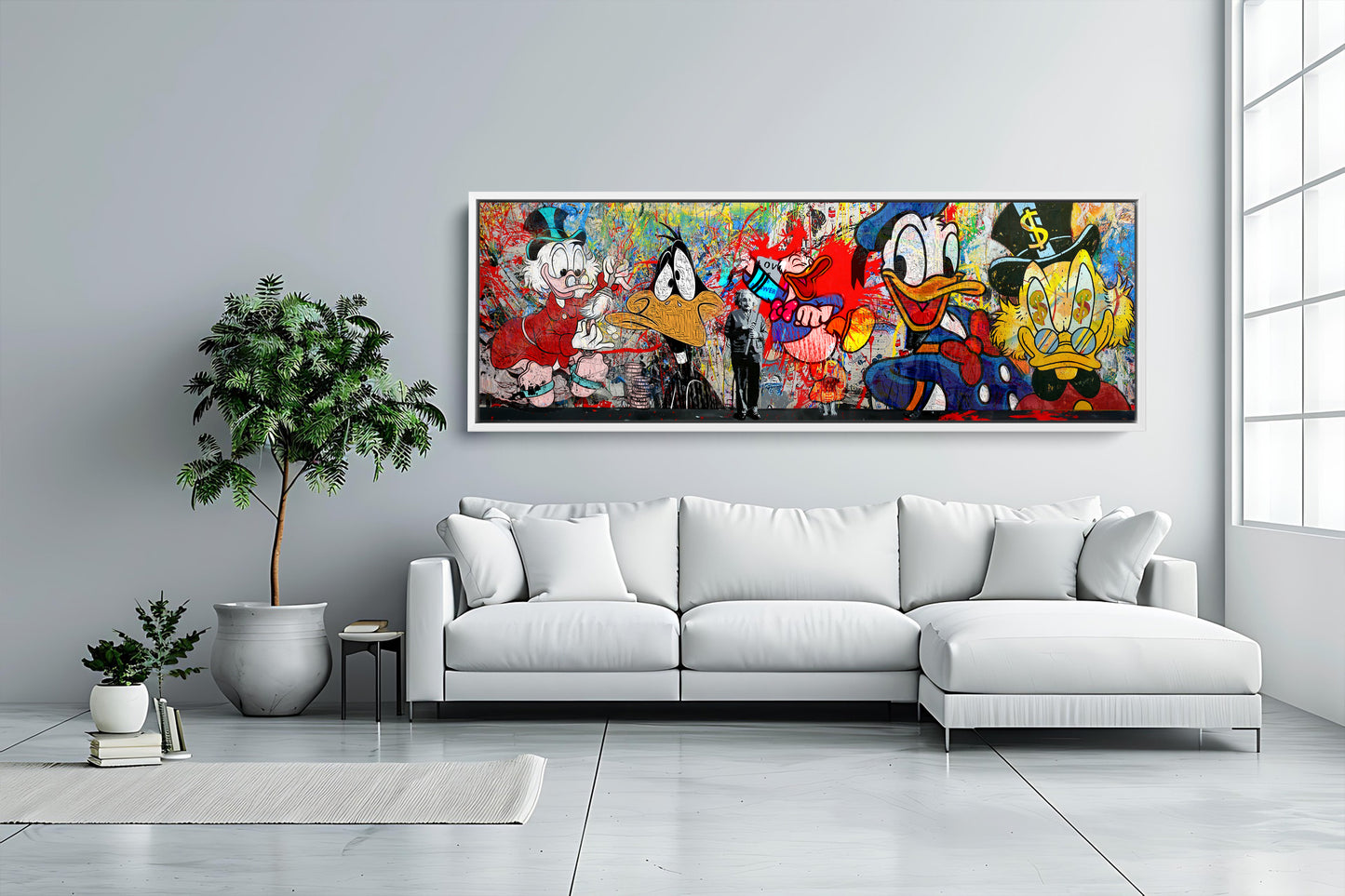 Banksy Panoramic Multi Character Mcduck, Donald Duck, Daffy Duck Cartoon Pop Art Canvas - 236