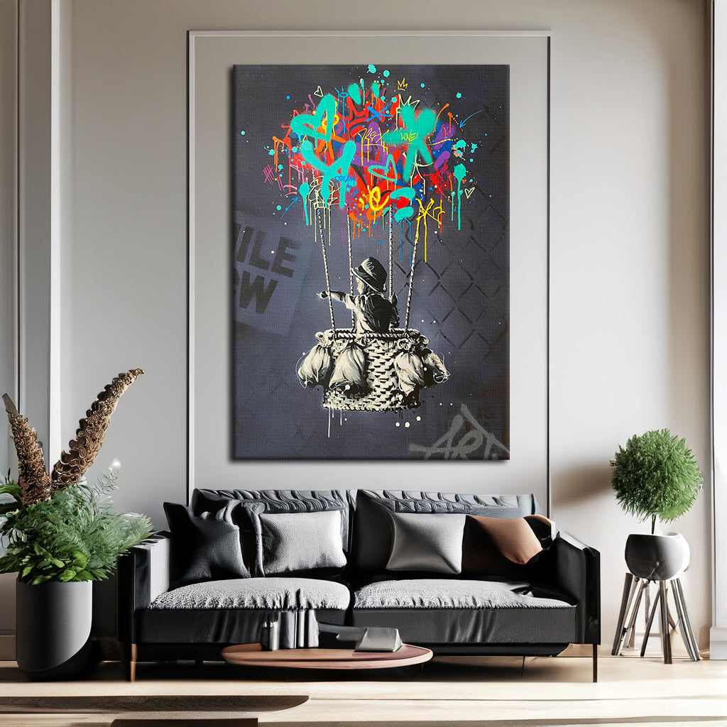 Banksy Balloon Boy Graffiti Canvas Wall Art, Banksy Style Pop Art - 179