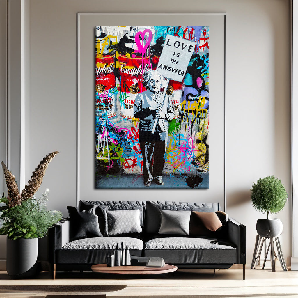 Banksy Albert Einstein Love the Answer Pop Art Canvas Wall Art, Banksy Art, Einstein Graffiti, Street Graffiti Wall Art, Banksy Einstein Poster - 36