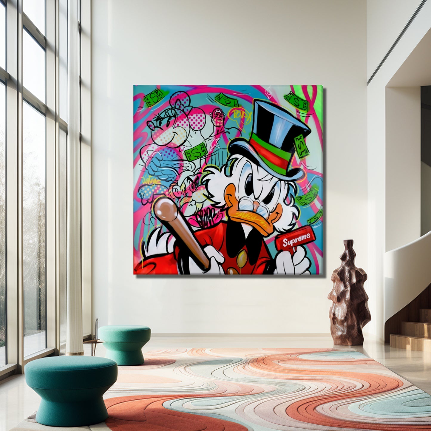 Supreme Mcduck Pop Art Canvas Wall Art, Banksy Style Pop Art, Mcduck Street Graffiti Wall Art 95