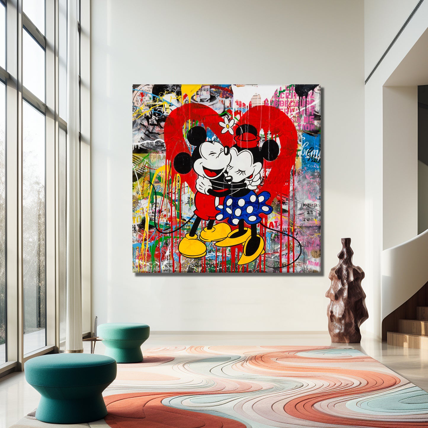 Love Couple Mickey Mouse Pop Art Canvas Wall Art, Banksy Style Pop Art Mickey Mouse - 103