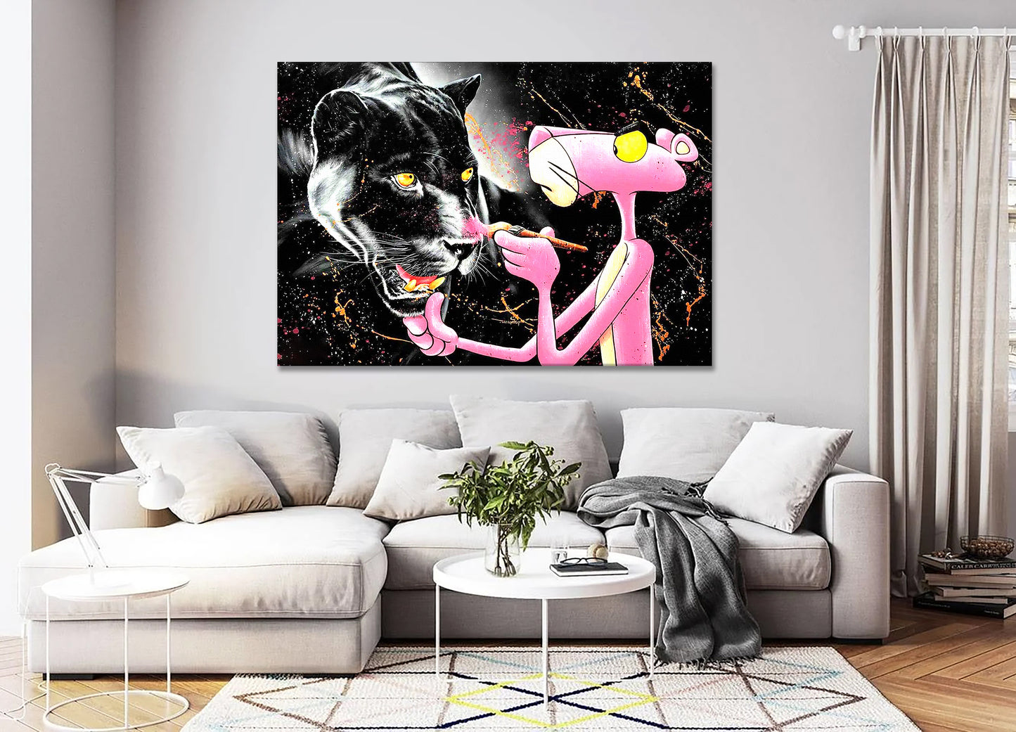 Abstract Pop Art Pink Panther, Black Panther Painting Canvas Wall Art - 173