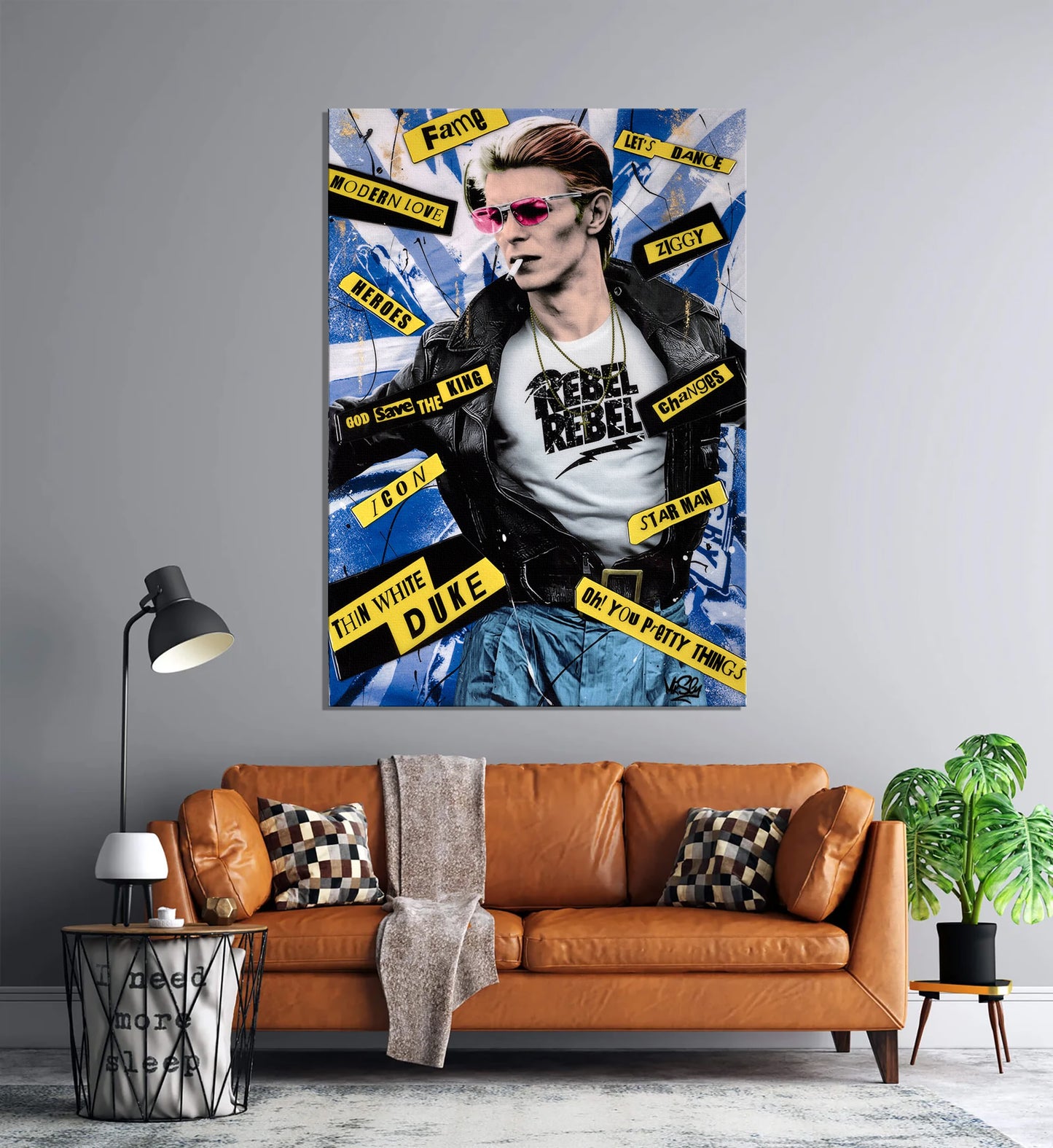 David Bowie Rebel Collage Canvas Wall Art, David Bowie Pop Art Decor - 243