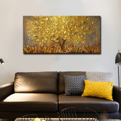 American Home Furnishing Pure Hand-Painted Oil Painting Golden Tree Hand-Painted Thick Texture Knife Painting Cross-Border Hot-Selling Canvas Core Can Be Customized