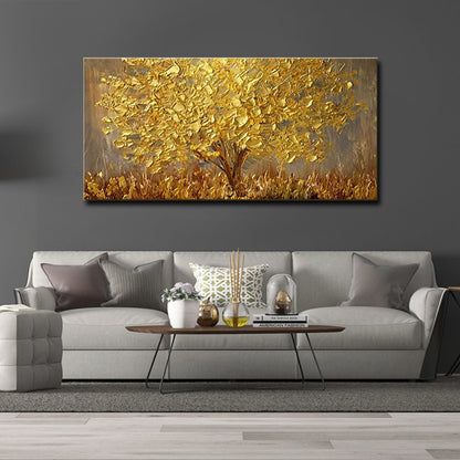 American Home Furnishing Pure Hand-Painted Oil Painting Golden Tree Hand-Painted Thick Texture Knife Painting Cross-Border Hot-Selling Canvas Core Can Be Customized