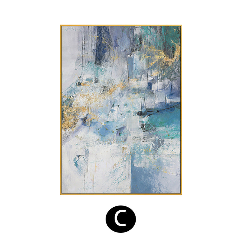 Gold Foil Blue Hand-painted Oil Painting Abstract Living Room Porch Decorative Painting