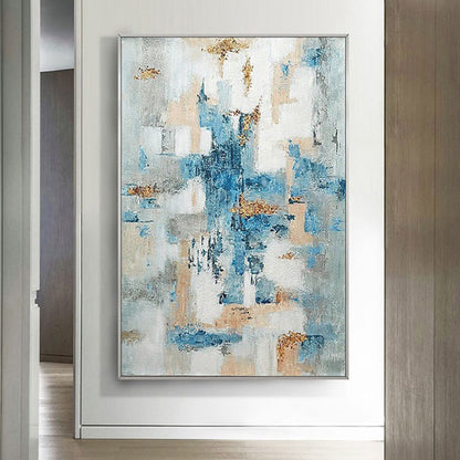 Gold Foil Blue Hand-painted Oil Painting Abstract Living Room Porch Decorative Painting