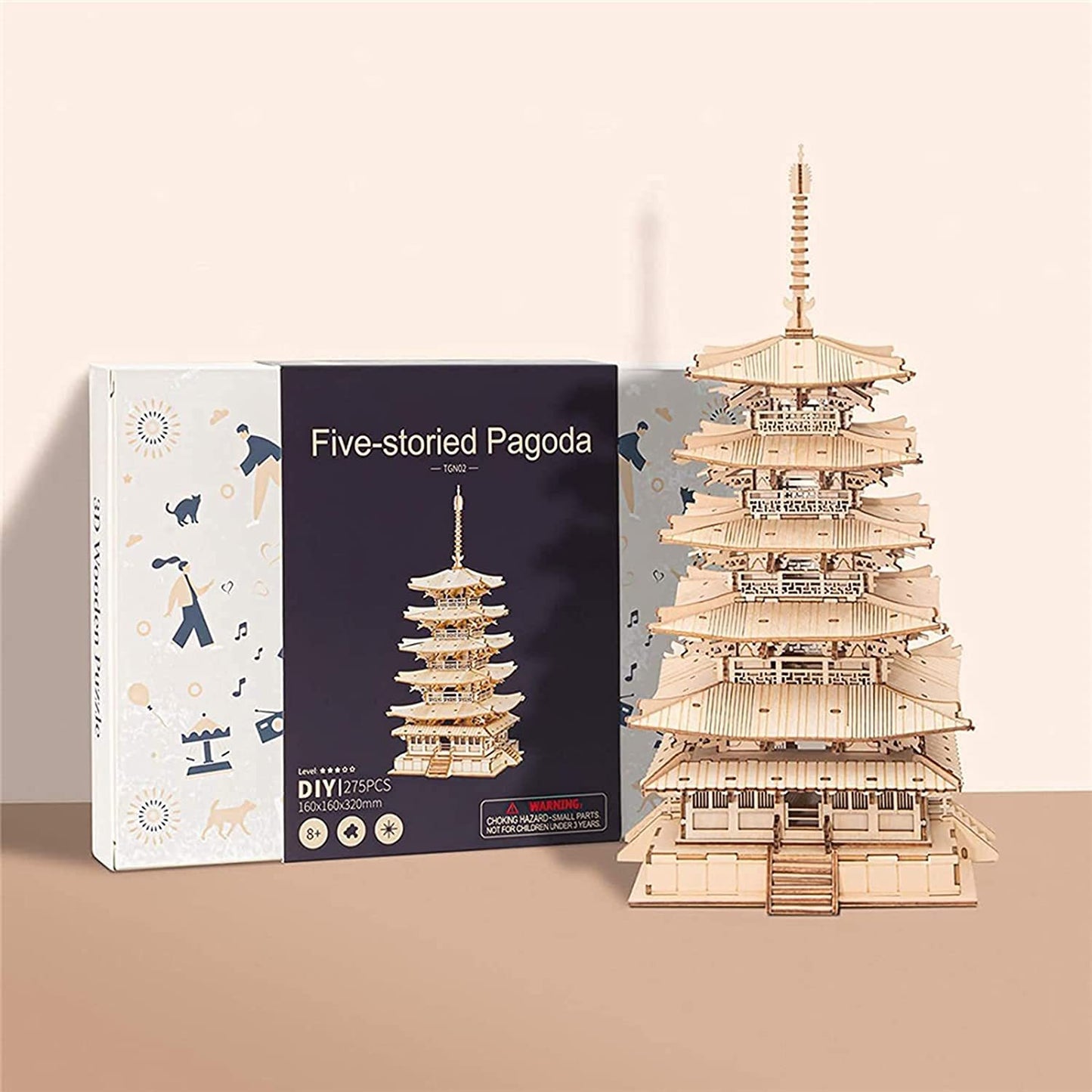 Five-storied Pagoda 3D Wooden Puzzle Toys For Children Kids Birthday Gift TGN02