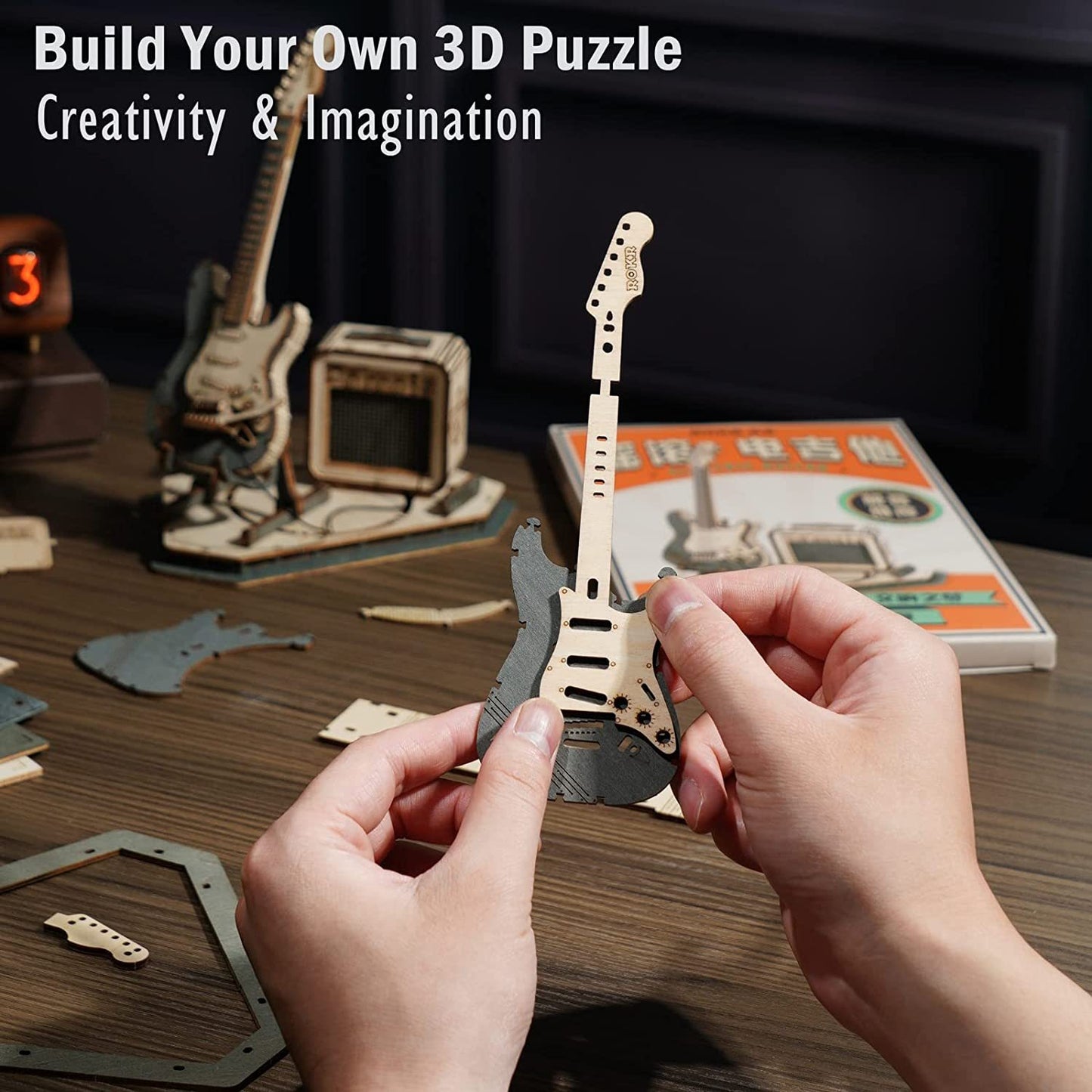 Electric Guitar Model Gift For Kids Assembly Creative Toys Building Block Set 3D Wooden Puzzle - TG605K