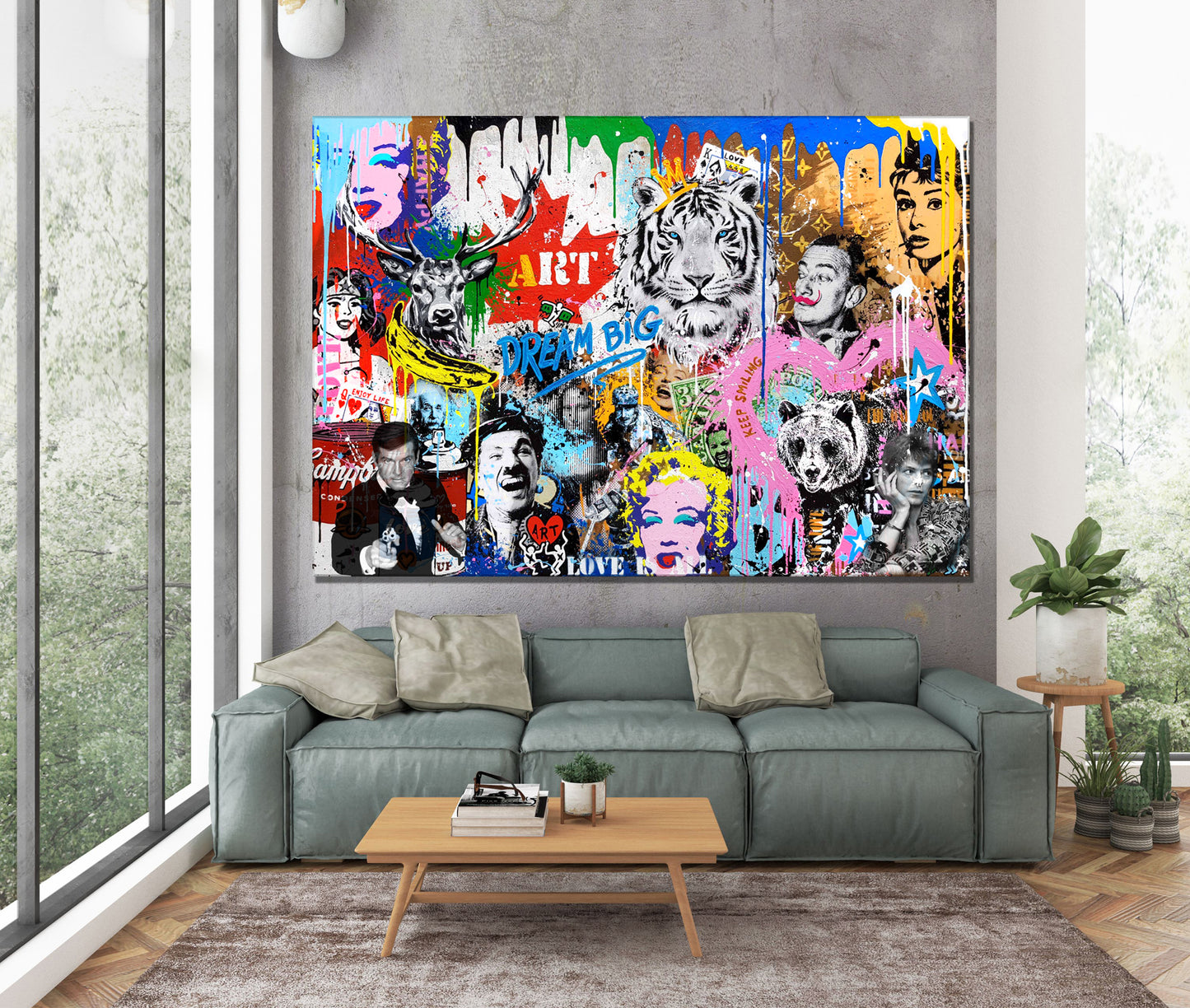 Multi Character Charlie Chaplin Marilyn Monroe Pop Art Canvas Wall Art - 268