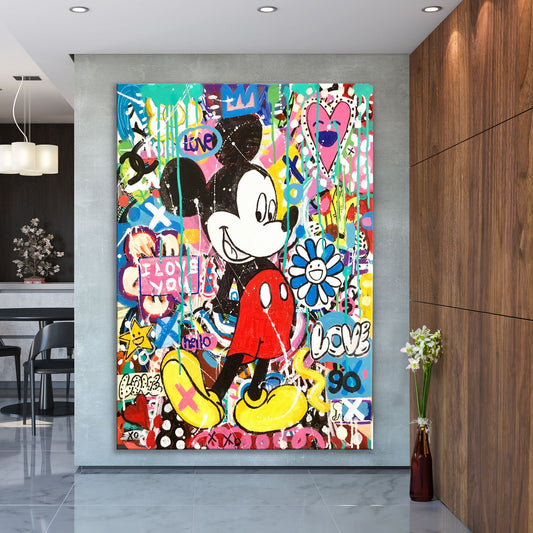 Mickey Mouse Pop Art - I Love You, Banksy Canvas Print, Modern Wall Art Urban Graffiti - 279