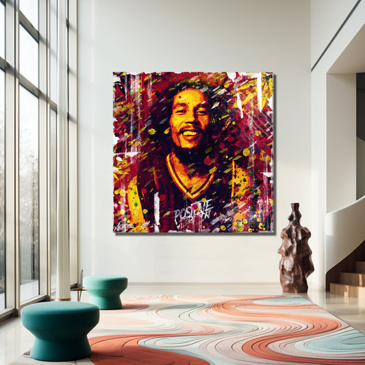 Bob Marley Abstract Painting Canvas Wall Art, Square Canvas Wall Art - 155